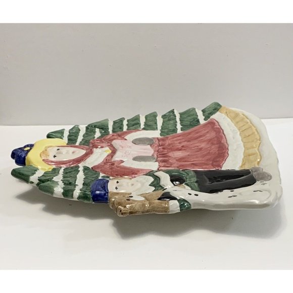 Vtg Fitz Floyd Omnibus Christmas Caroler Plate 3D Lady Child Teddy Bear Dog READ - Picture 8 of 11